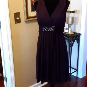 Jessica Howard beaded midi evening dress eggplant purple built in bra 12P EUC…